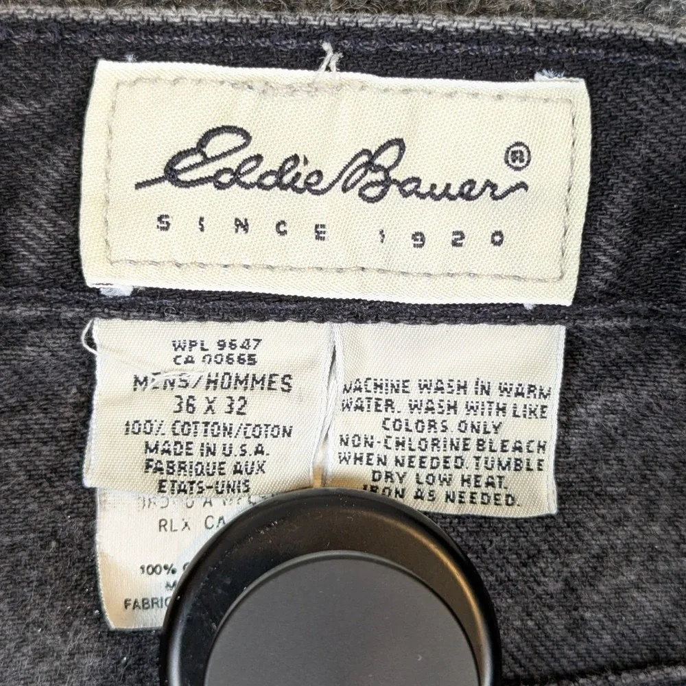 Eddie Bauer Mens 36x32 Faded Black Denim Jeans Made in USA 100% Cotton Vintage